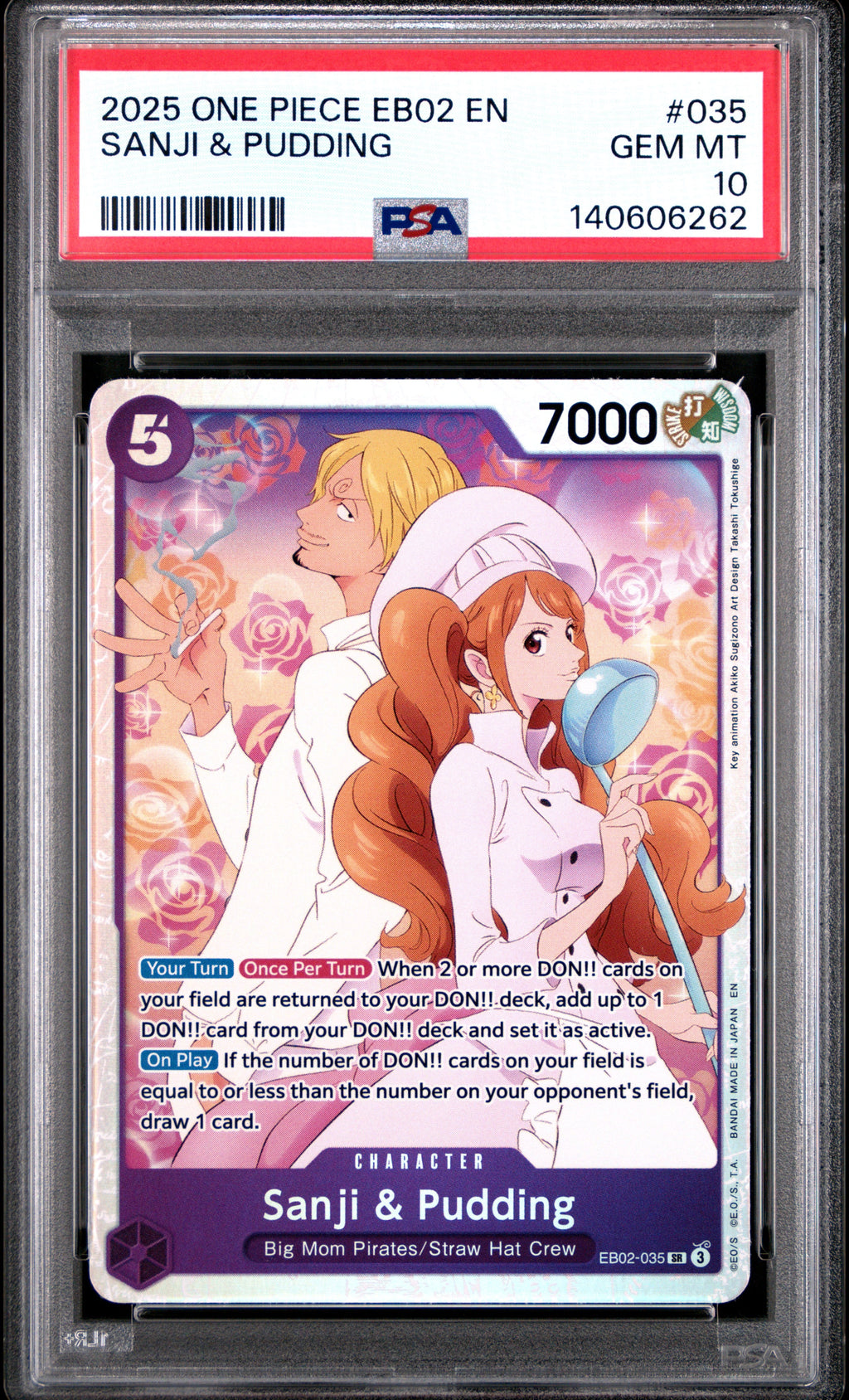 PSA 10 Gem Mint – Sanji & Pudding #EB02-035 – Anime 25th Collection (2025)
