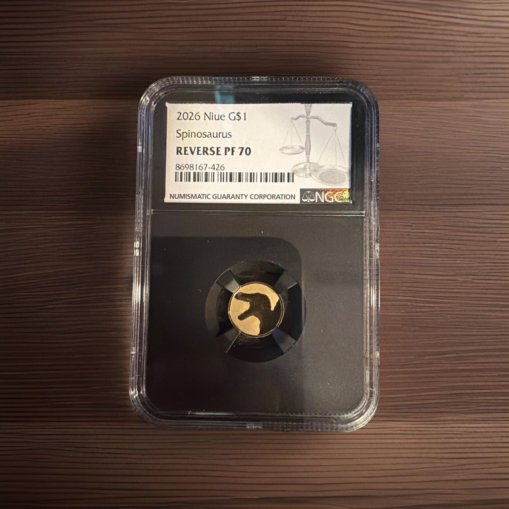2026 Niue 1g Gold Spinosaurus NGC PF70 Reverse Proof Dinosaur Coin2