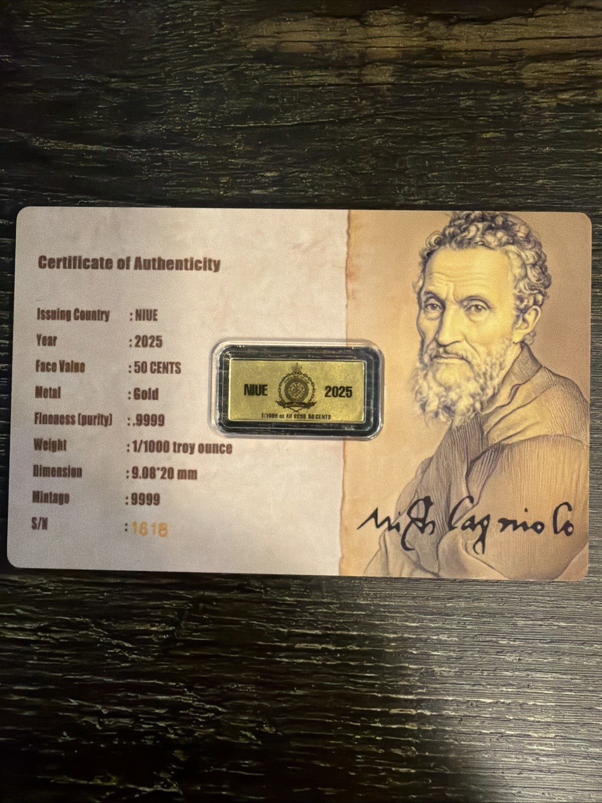 2025 Niue 1/1000th Oz Gold Creation Of Adam Carded Bullion1