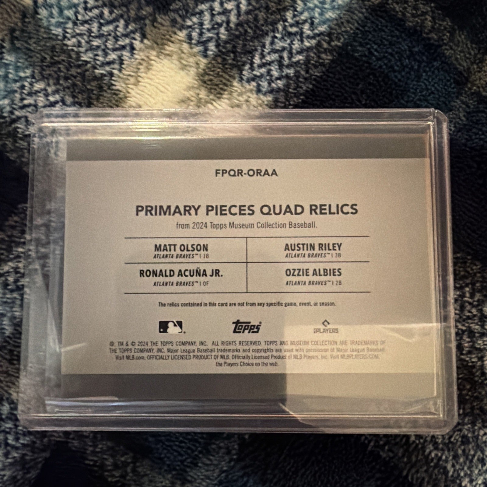 2024 Topps Musm Col Prim Pieces Quad Relics Acuña Jr., Albies, Olson #FPQR-ORAA 1