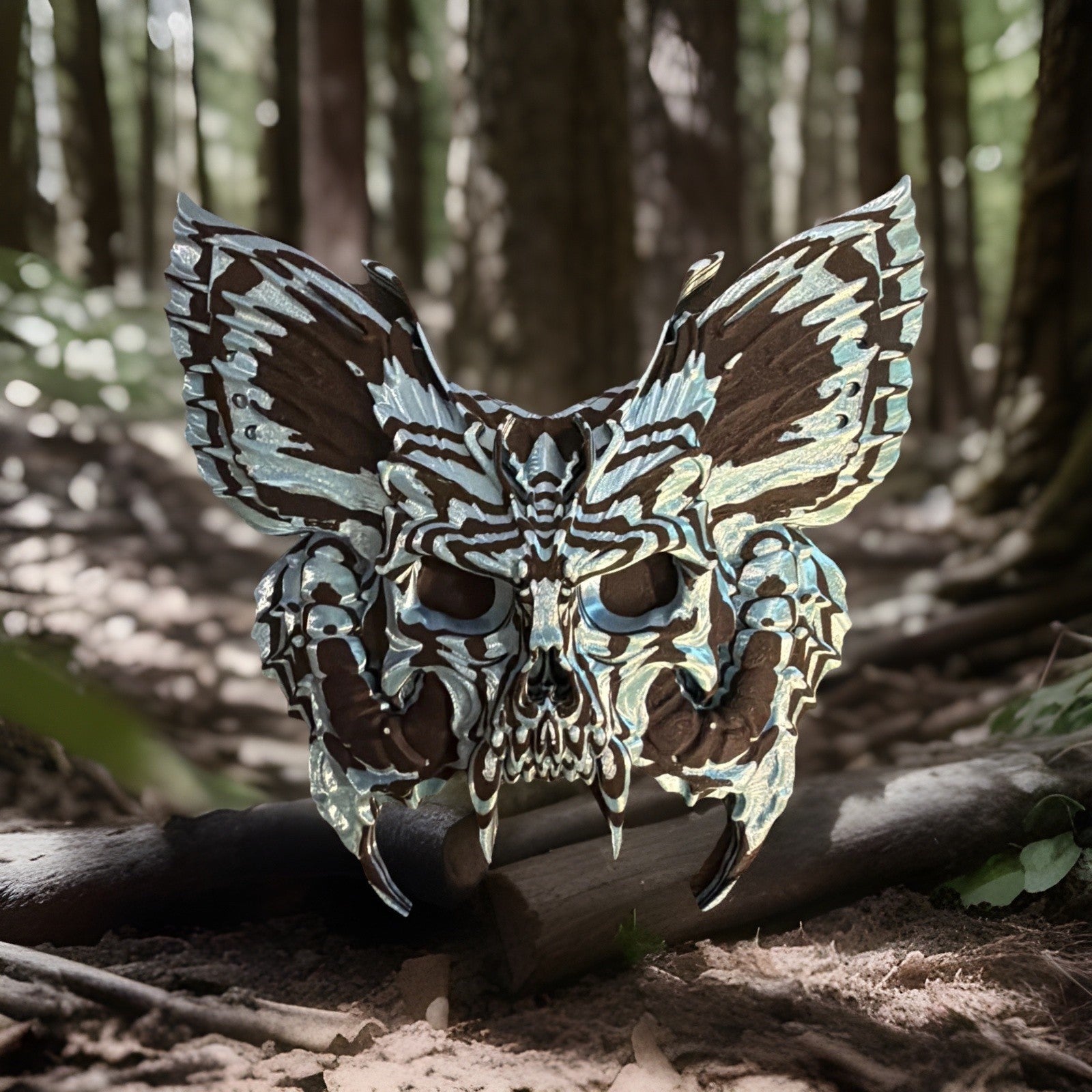 Teal Black Butterfly-skeleton face wall decor 3D Print0