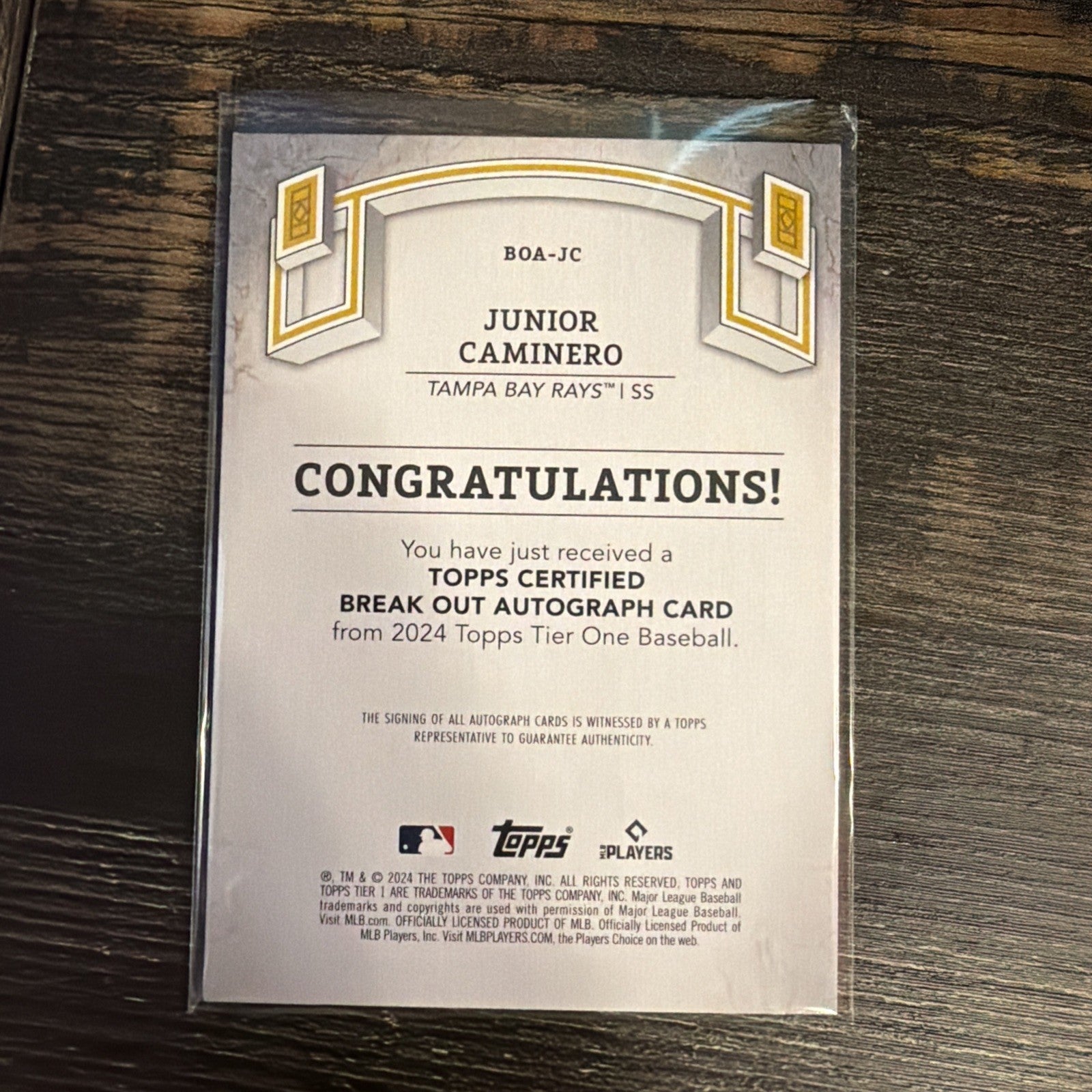 Junior Caminero 2024 Topps Tier One Break Out AUTO RC /2991