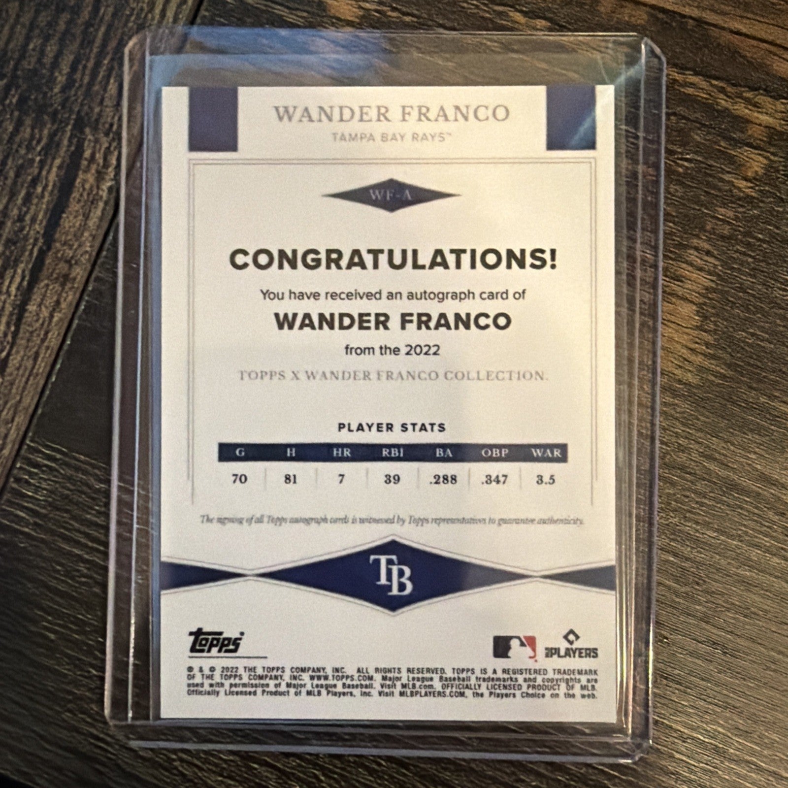 2022 Topps X Wander Franco Auto SP /150 WF-A Wander Franco1