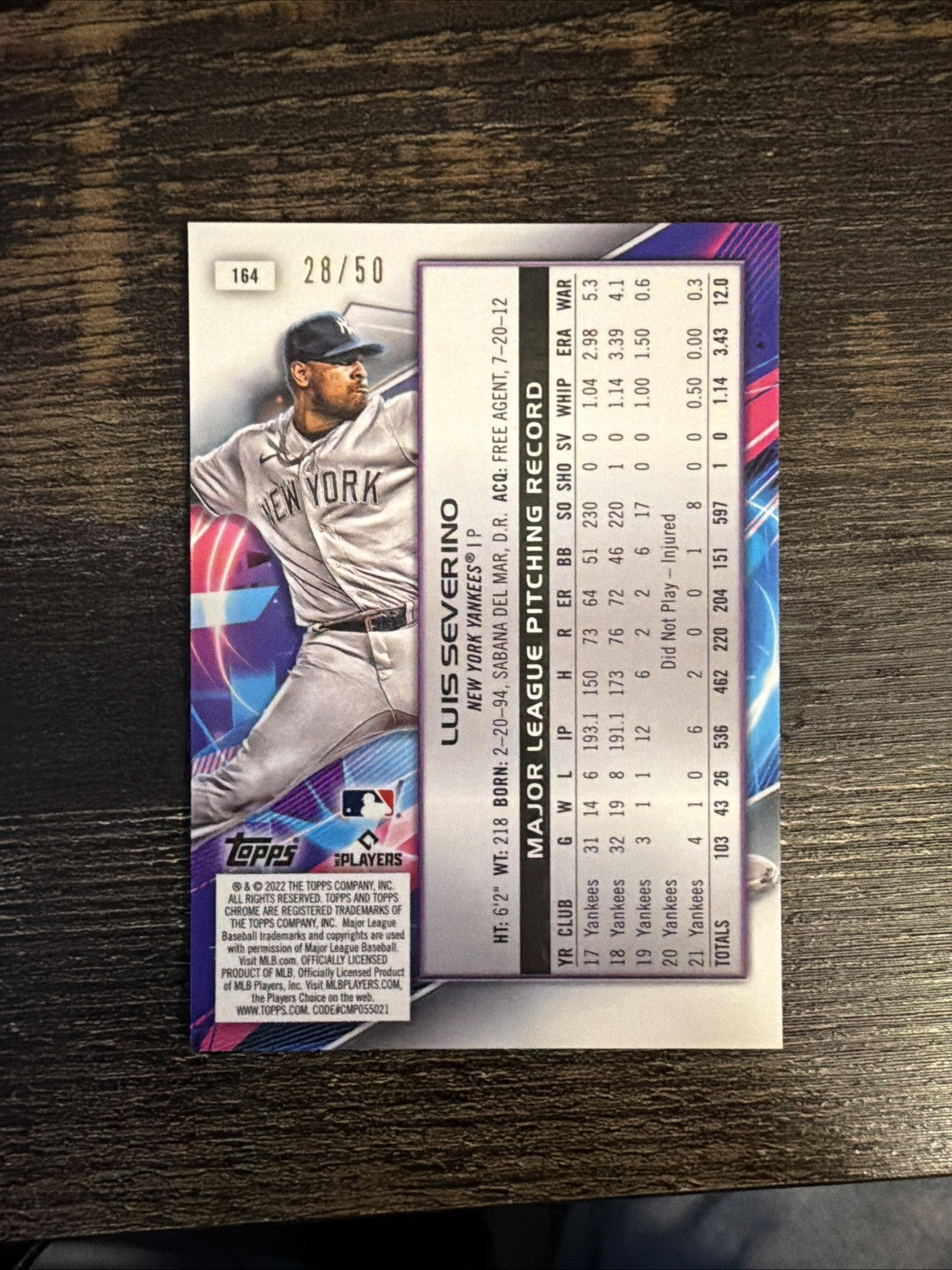 2022 Topps Chrome Cosmic Luis Severino Gold Interstellar Refractor /50 #1641