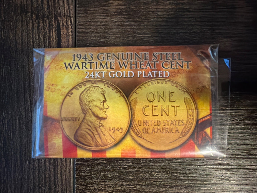 1943 Genuine Steel Wartime Wheat Cent 24KT Gold Plated With Authenticity Card1