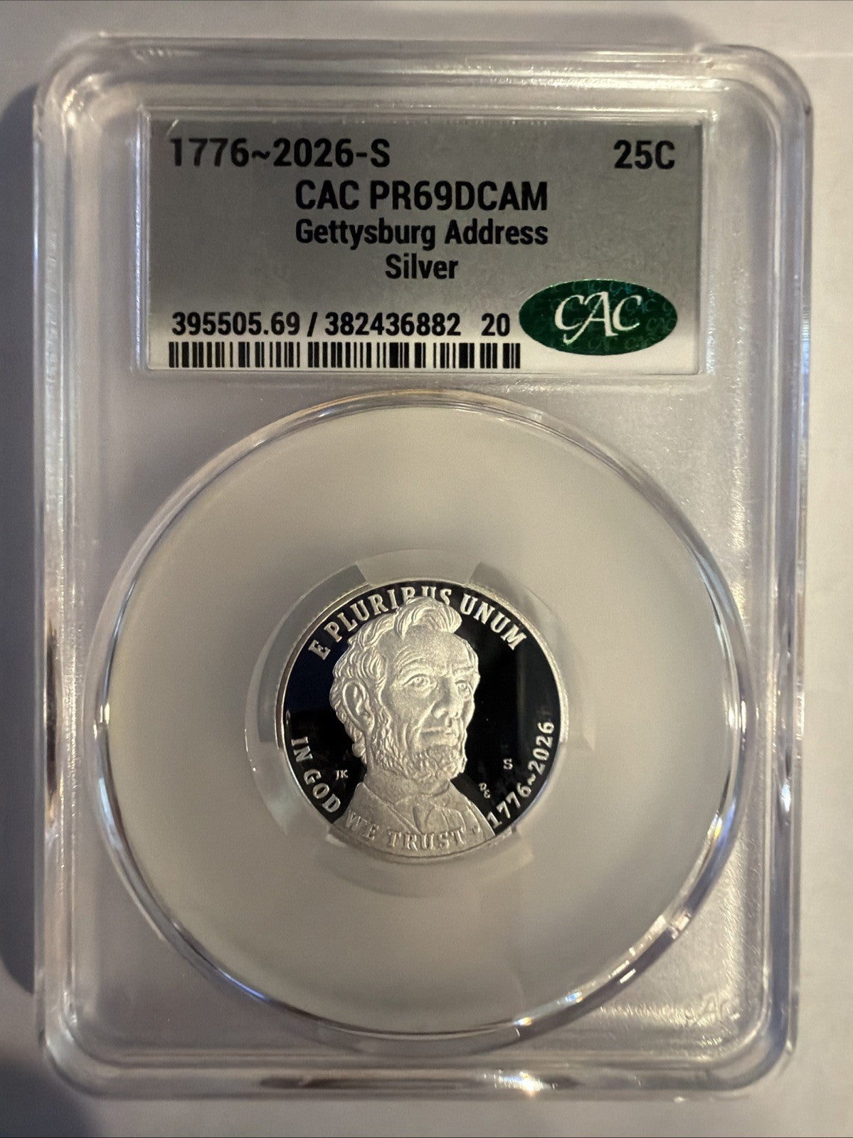 1776-2026 S Silver Gettysburg Address Quarter CAC PR69 DCAM0