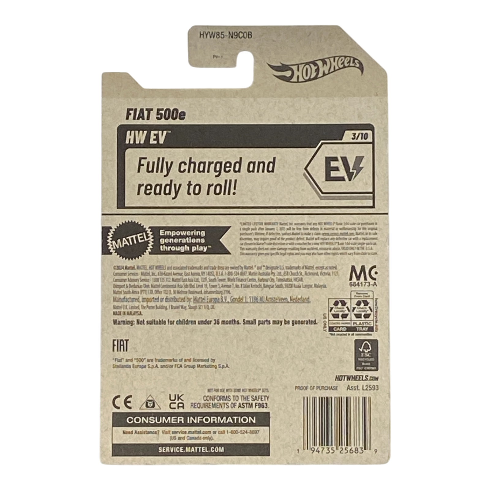 Hot Wheels Fiat 500e - HW EV Series 3/10