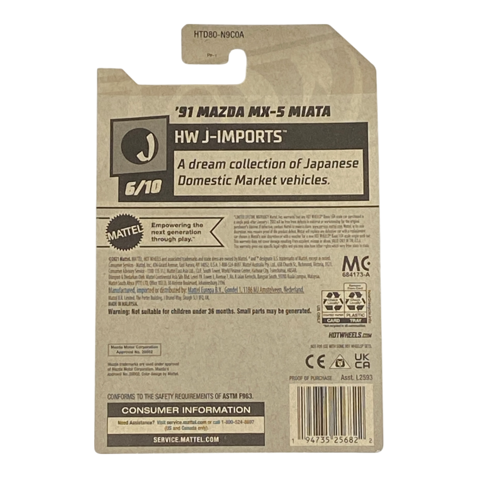 Hot Wheels '91 Mazda MX-5 Miata (Yellow) - J-Imports Series 6/10