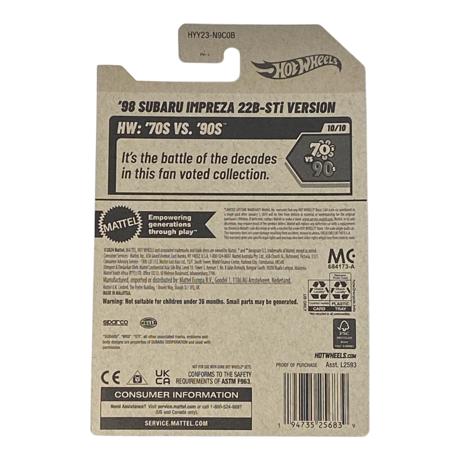 Hot Wheels '98 Impreza 22B-STi Version - HW: '70s VS. '90s Series 10/10